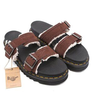 Dr. Martens Suede Leather Sandals Faux Fur Lined DOC MYLES Buckles Slides Brown